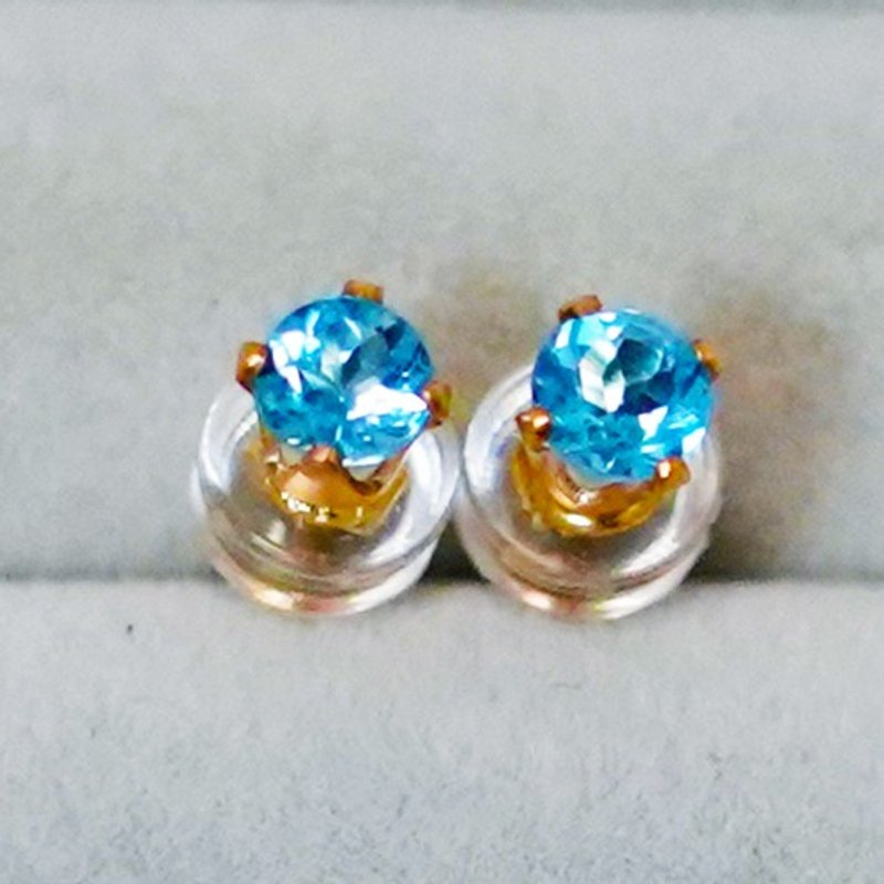 ブルートパーズの一粒ピアス 4mm/14kgf/両耳 - 耳環/耳夾/耳骨夾 - 寶石 藍色