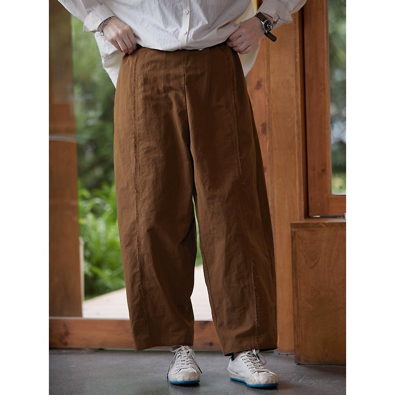 Chestnut blend elastic waist carrot pants - กางเกงขายาว - ผ้าฝ้าย/ผ้าลินิน 