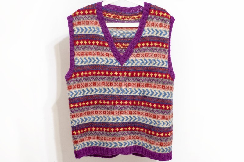 純羊毛手工針織背心 波希米亞風鉤織背心 針織衣 鉤織外套-圖騰風 - 女毛衣/針織衫 - 羊毛 多色