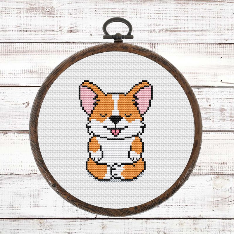 Corgi Cross Stitch Pattern PDF, Yoga cross stitch pattern modern - 手工藝教學/工具書 - 其他材質 