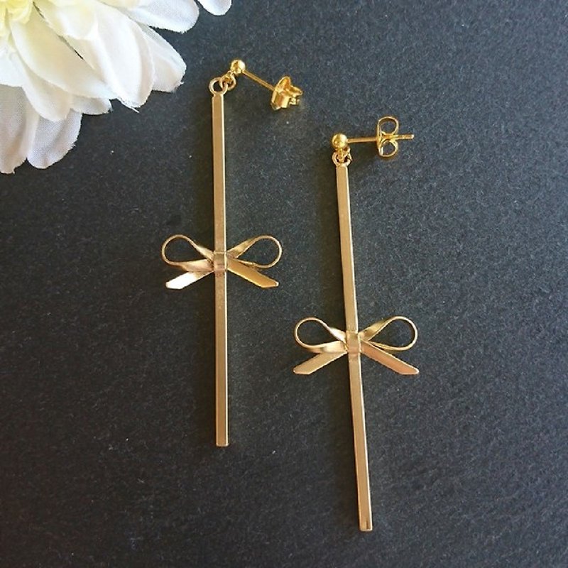 Stick Ribbon Earrings, Earrings - Earrings & Clip-ons - Other Metals Gold