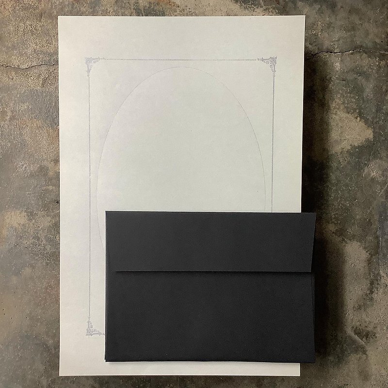 Stationery Set/Sweet Memories Frame/Letterpress/ Cement Grey Stationery/Black Envelope - Envelopes & Letter Paper - Paper Gray