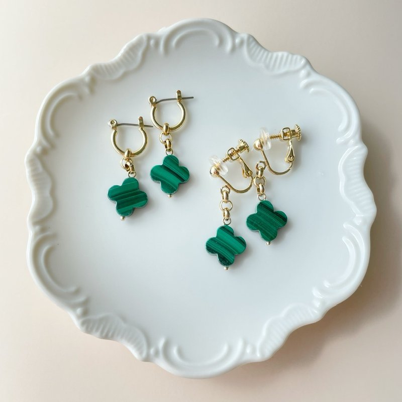malachite earrings ピアス/イヤリング - 耳環/耳夾/耳骨夾 - 半寶石 綠色