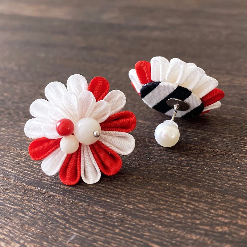 Red and White earrings - Earrings & Clip-ons - Silk Red
