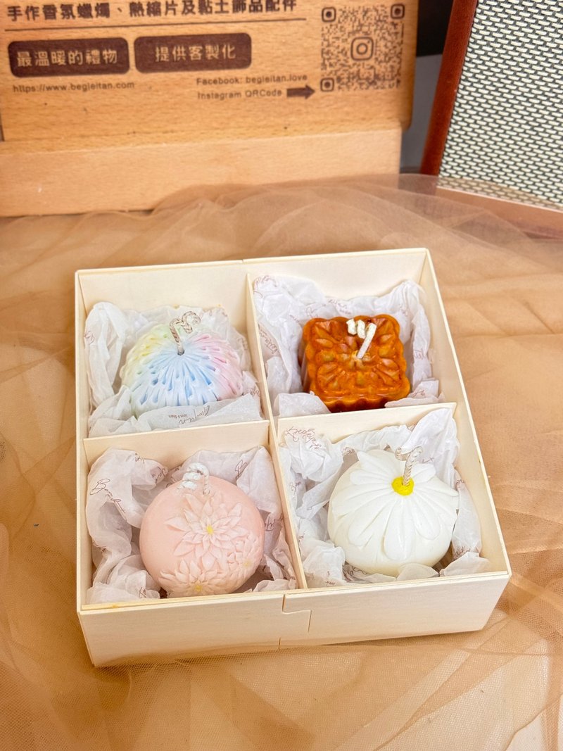 The first choice for gift giving-Handmade candles-Mid-Autumn Festival limited Japanese style wagashi scented candle gift box of four pieces - เทียน/เชิงเทียน - ขี้ผึ้ง สึชมพู