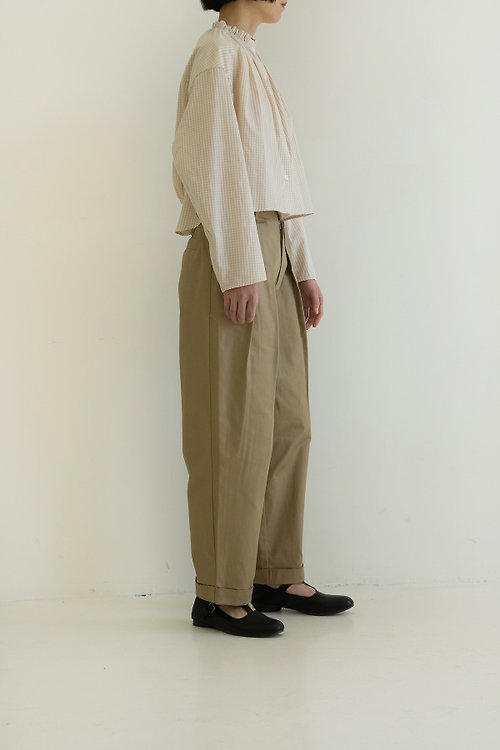 Japanese-made fine twill cotton retro high-waisted straight-leg