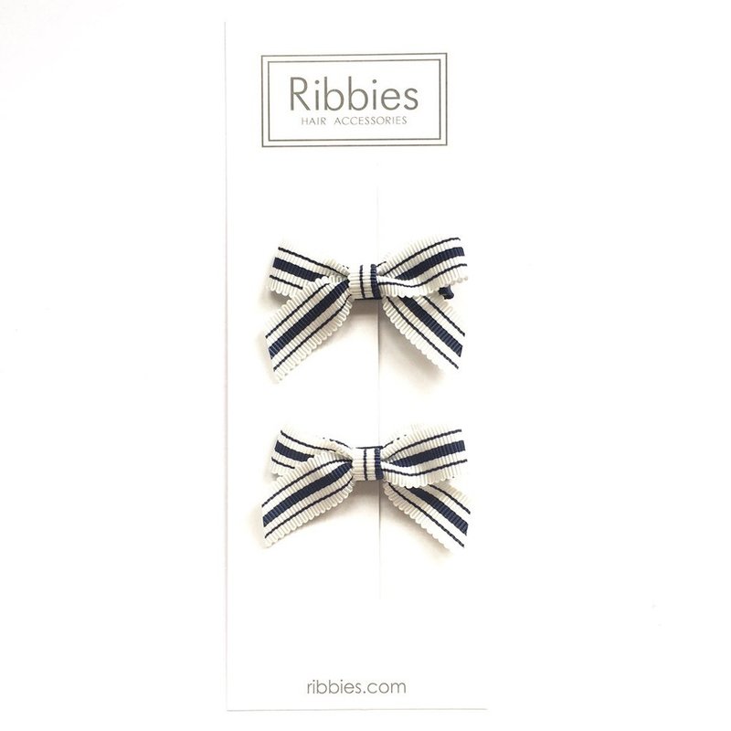 British Ribbies classic bow 2 into the group-blue and white stripes B - เครื่องประดับผม - เส้นใยสังเคราะห์ 