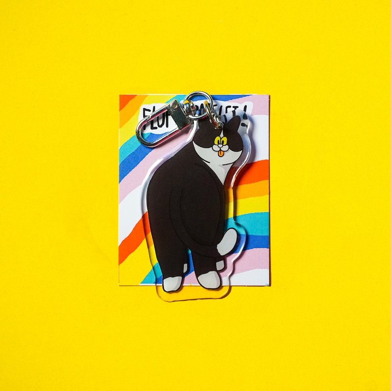 Fluffy Omelet - Keychain / Pin / Phone Grip - OREO CAT - 鑰匙圈/鑰匙包 - 壓克力 白色