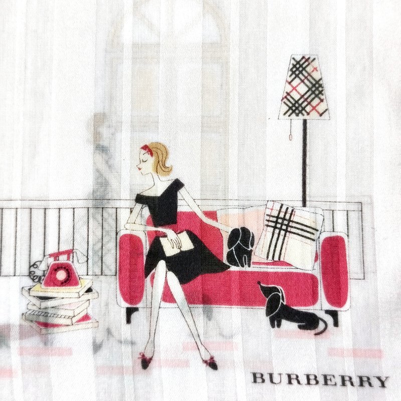 Burberry Vintage Handkerchief Women and Dachshund on White 19 x 19 inches - 手帕 - 棉．麻 白色