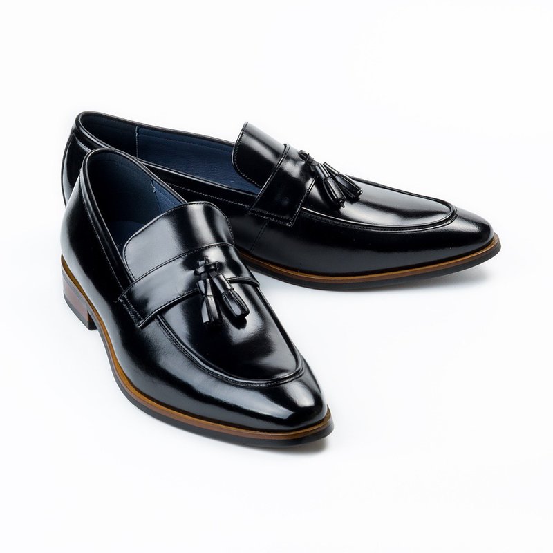 Pointed Toe Brushed Tassel Loafers Black - รองเท้าหนังผู้ชาย - หนังแท้ 