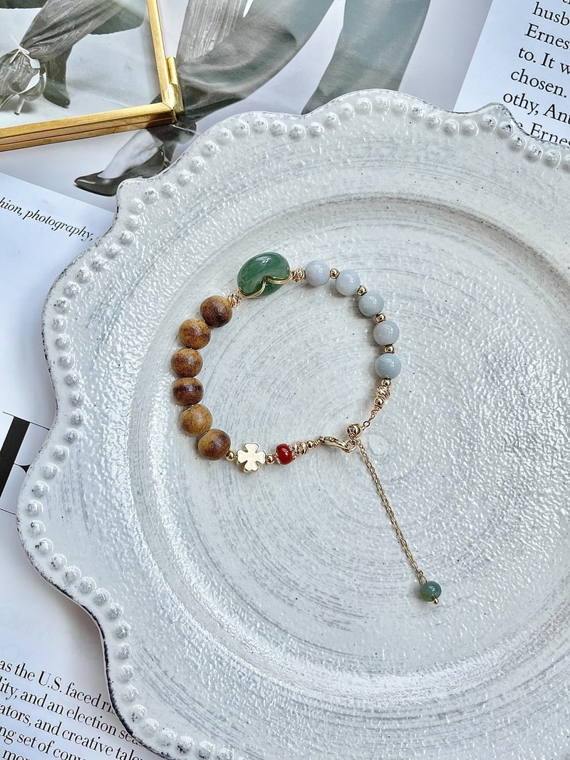 Natural Jadeite Type A - 14K Gold Filled Green Jade Peace Buckle Bracelet - Bracelets - Jade Purple