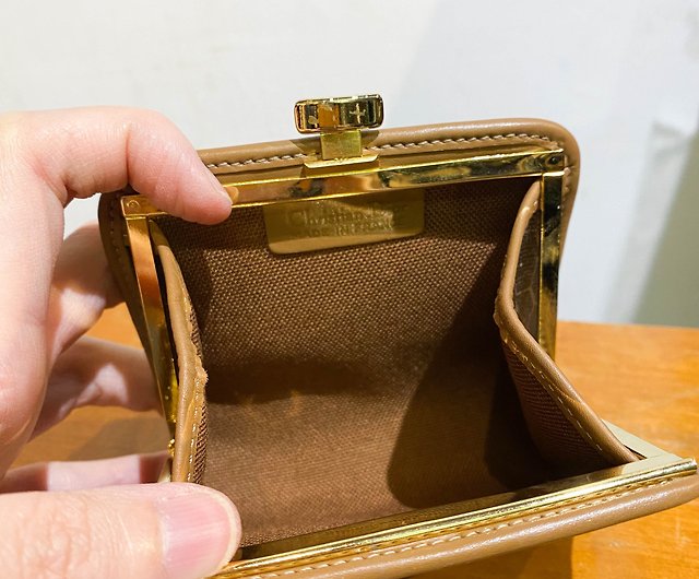 Authentic Christian DIOR Monogram Vintage Gold Kiss lock Coin Purse mini  purse