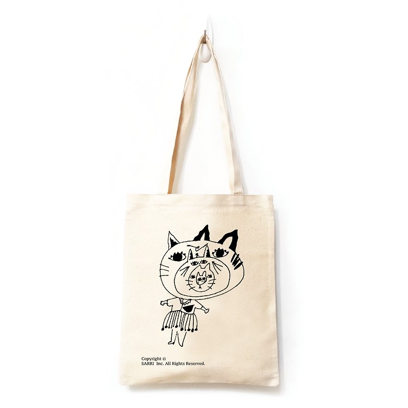 Eco-friendly Recycle Storage Bag Cat Cosmetic Bag Canvas Bag Tote Bag Recycling Bag Canvas - กระเป๋าถือ - ผ้าฝ้าย/ผ้าลินิน สีดำ