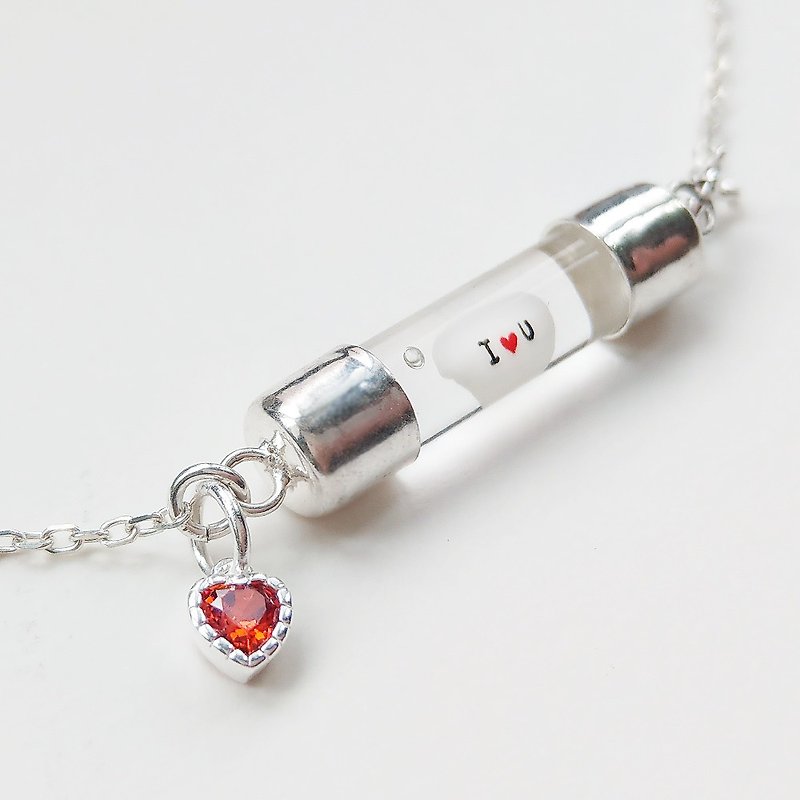 925 sterling silver heart-shaped necklace Stone stud collarbone [customized] name lettering heart-shaped Stone is optional - Necklaces - Sterling Silver Red