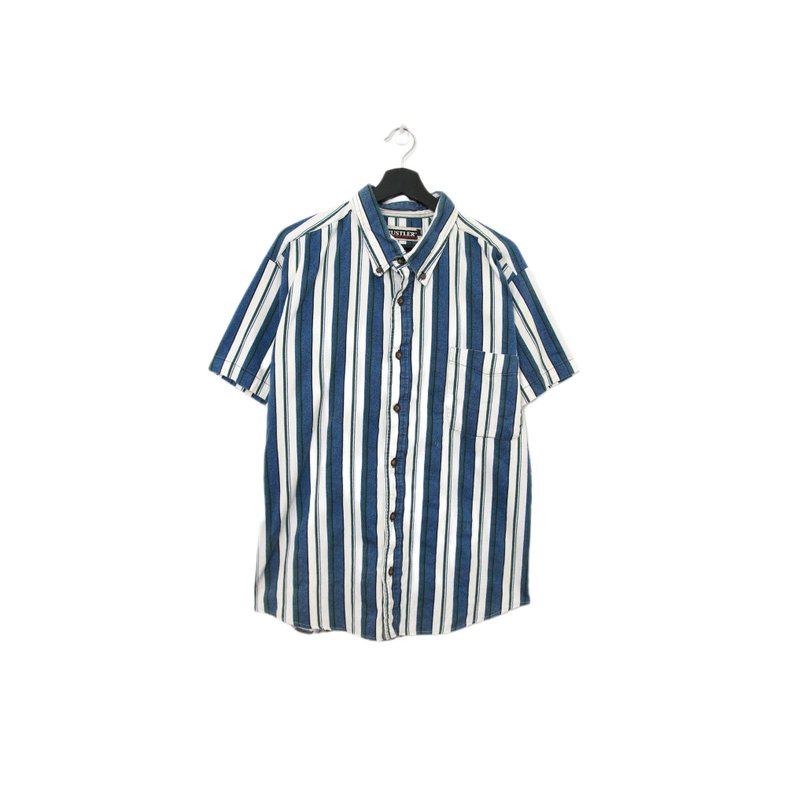 Back to Green-條紋短袖襯衫 青藍白 線條 TS-02/vintage shirt - 男襯衫/休閒襯衫 - 棉．麻 