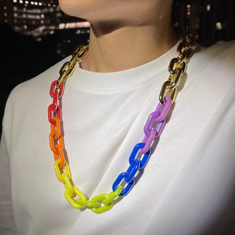 Iridescent Acrylic Rainbow Chunky Chain Necklace LGBTQ+ - Necklaces - Plastic Multicolor