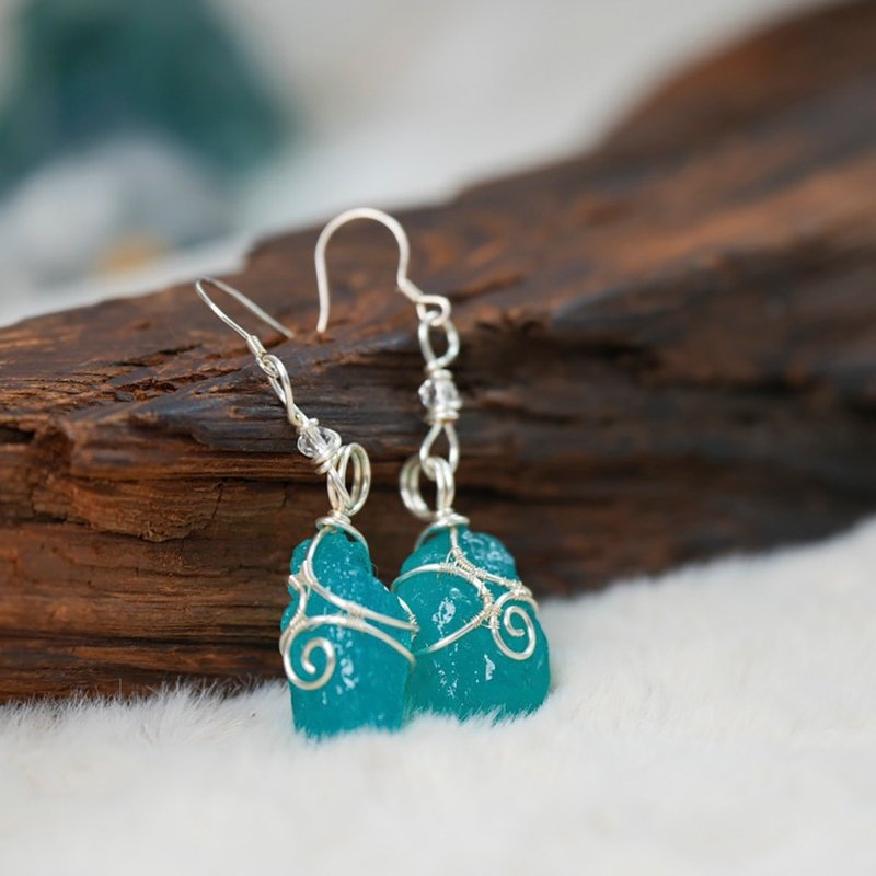 【Amazonite Raw Ore】Natural Crystal Earrings/Handmade Winding - Charms - Gemstone Green