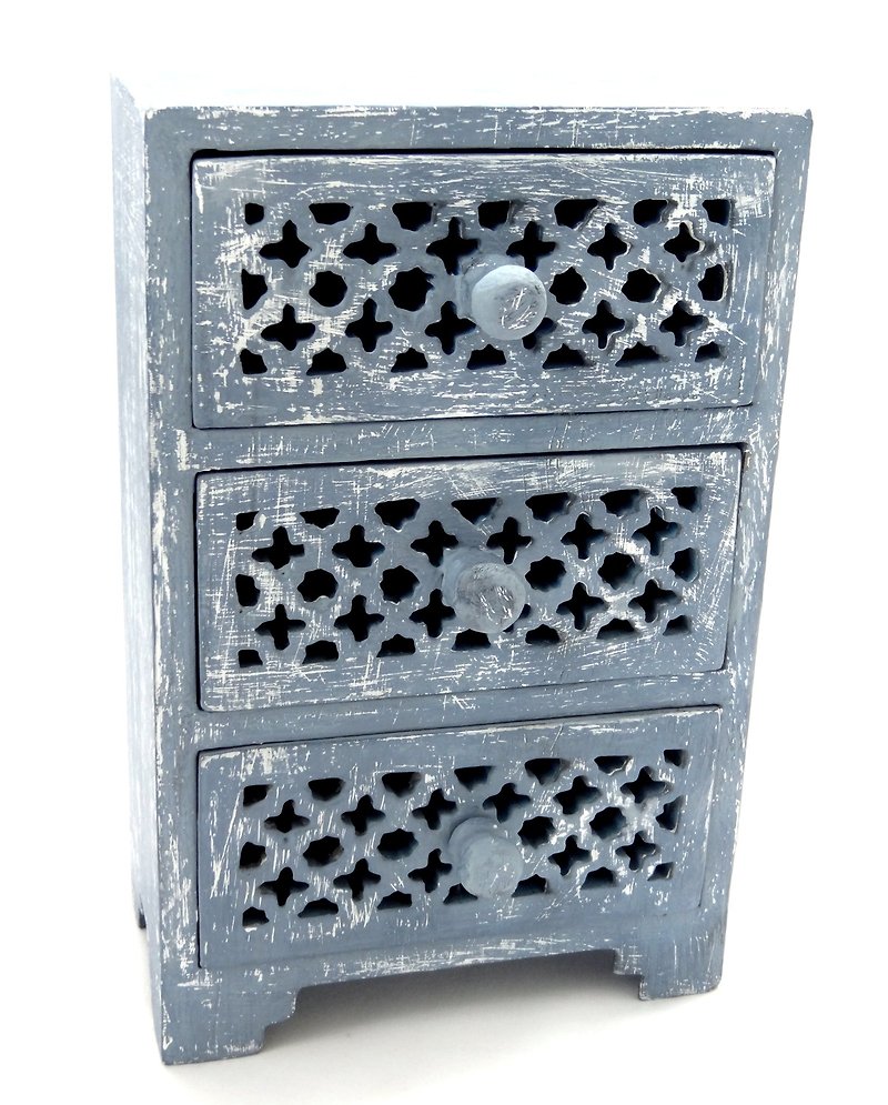 Fan window stained three-piece chest of drawers - fair trade - กล่องเก็บของ - วัสดุอื่นๆ สีน้ำเงิน