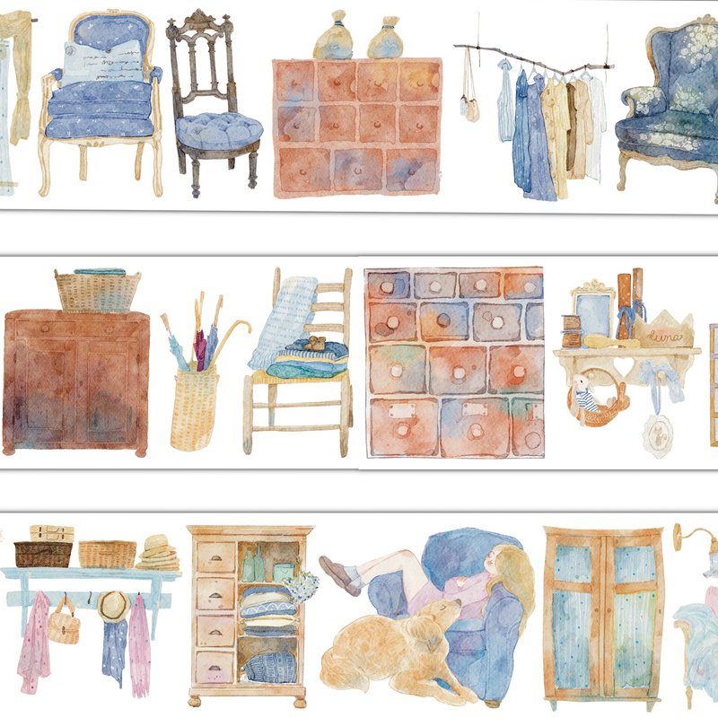 生活留白 可愛い我が家 PET 和紙膠帶 5米卷 (kiss-cut) - 紙膠帶/和紙/PET - 其他材質 多色