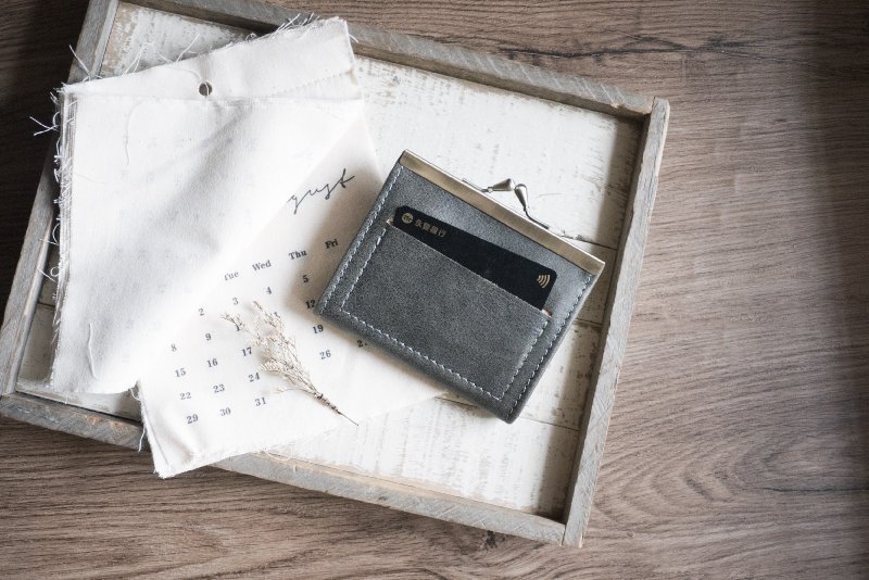 快速出貨丨長石灰口金短夾丨義大利牛皮 防潑水耐用丨聖誕節 禮物 - 錢包/皮夾/長短夾 - 真皮 灰色