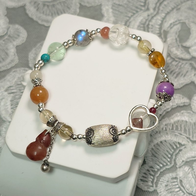 Bracelet Crystal Prehnite Stone Tourmaline Purple Mica Red Ghost Salt Source Agate 925 Silver Jewelry - Bracelets - Gemstone 