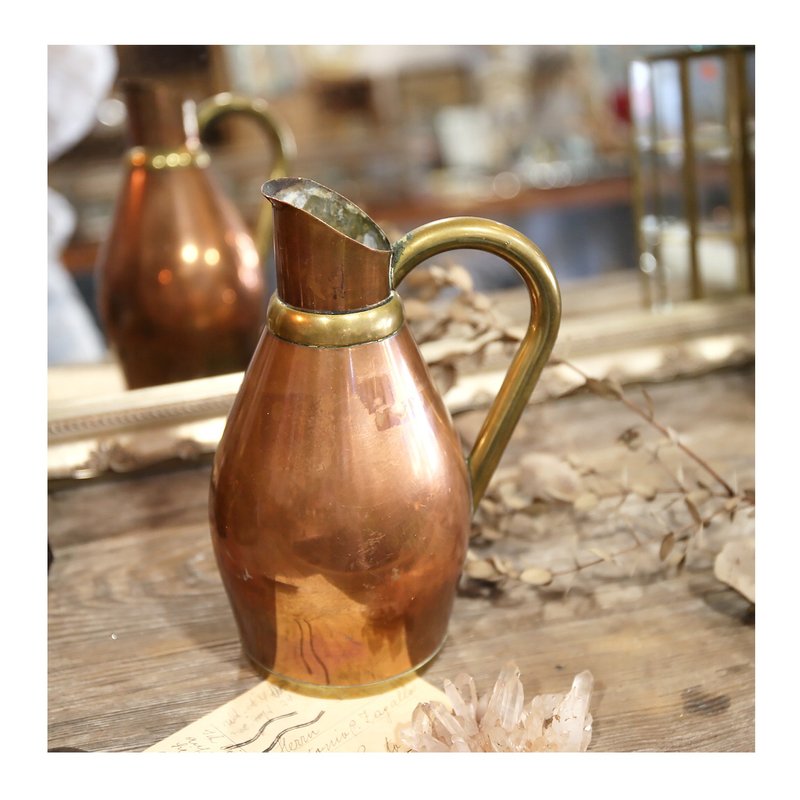 フランスより。真鍮と赤銅のパッチワークポット。銅製ポット。花器。水差し。手提げ銅製ポット。置物 - 花瓶・植木鉢 - 金属 