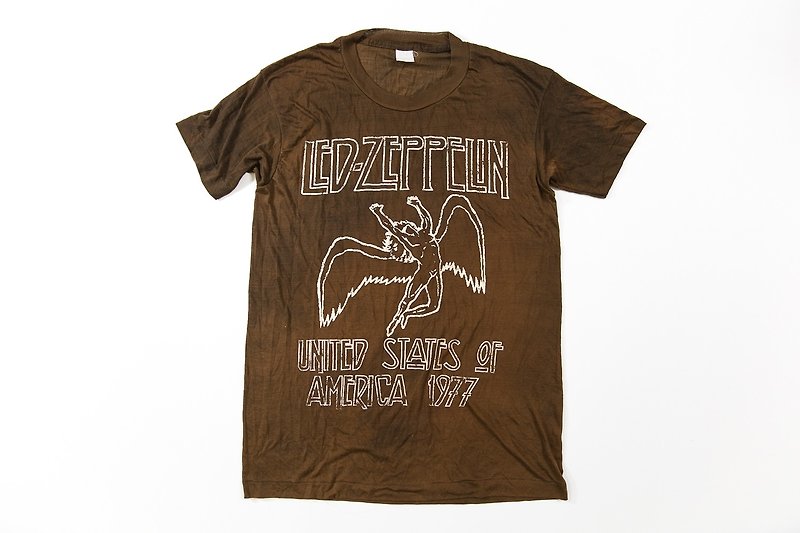 Classic Led Zeppelin Mission tee Zeppelin vintage BTE-012 - เสื้อฮู้ด - ผ้าฝ้าย/ผ้าลินิน สีนำ้ตาล