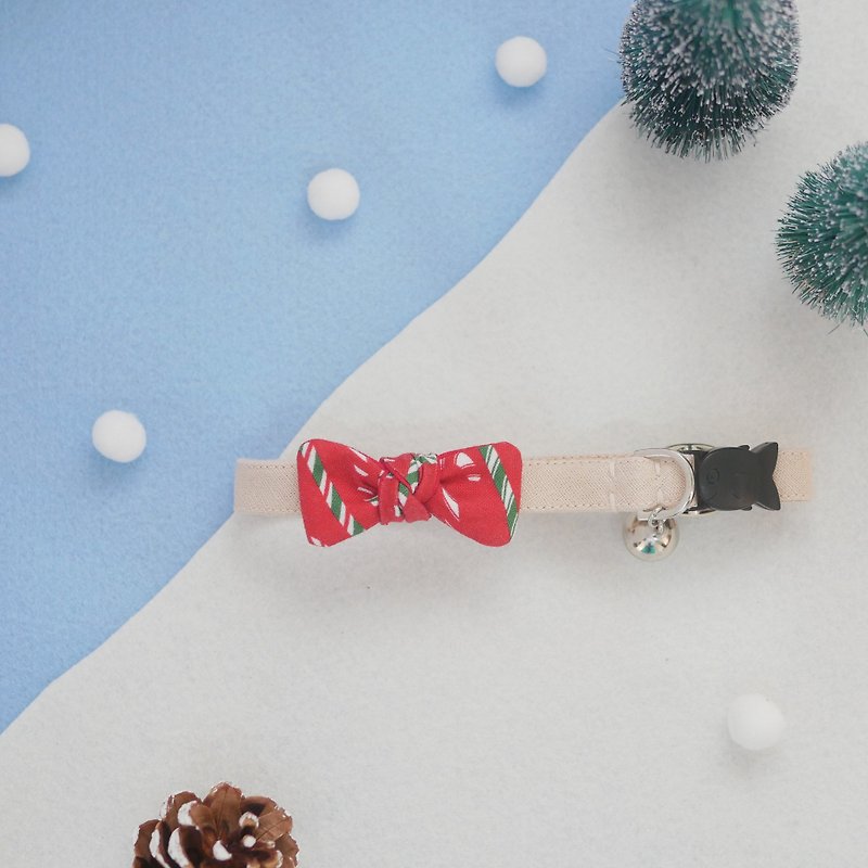 Candy Bow X'mas series Breakaway Cat collar | Red Candy Cane - 項圈/牽繩 - 棉．麻 