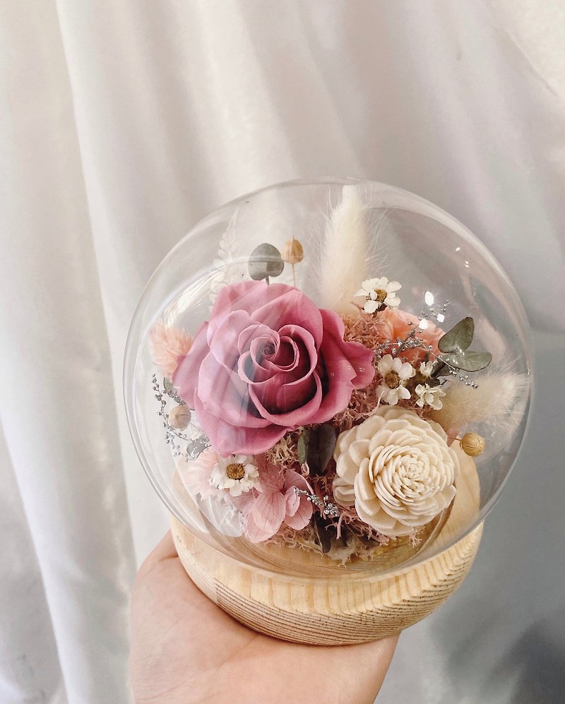 永生玻璃泡泡罩鐘 - 乾燥花/永生花 - 植物．花 粉紅色