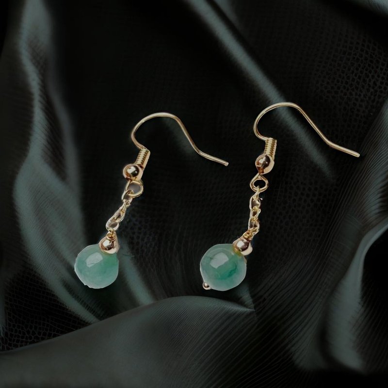 14K Gold-coated Ice Green Jadeite Bead Earrings | Natural Burmese Jadeite A | - ต่างหู - หยก สีเขียว