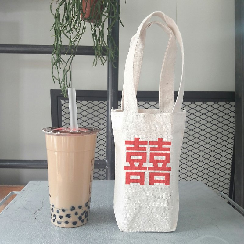 Chinese Joy #2-red little cotton bag - ถุงใส่กระติกนำ้ - ผ้าฝ้าย/ผ้าลินิน ขาว