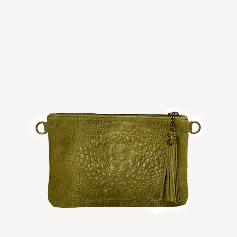 CRUSH  Crocodile emboss  soft leather bag - กระเป๋าแมสเซนเจอร์ - หนังแท้ สีเขียว