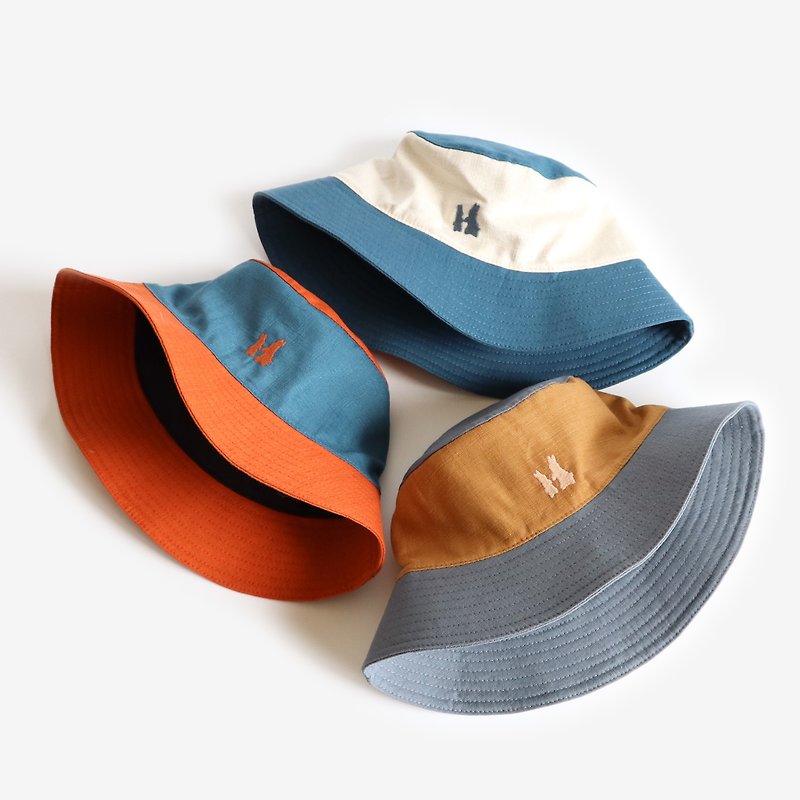 リネン刺繍の対照的な漁師の帽子 - 帽子 - コットン・麻 多色
