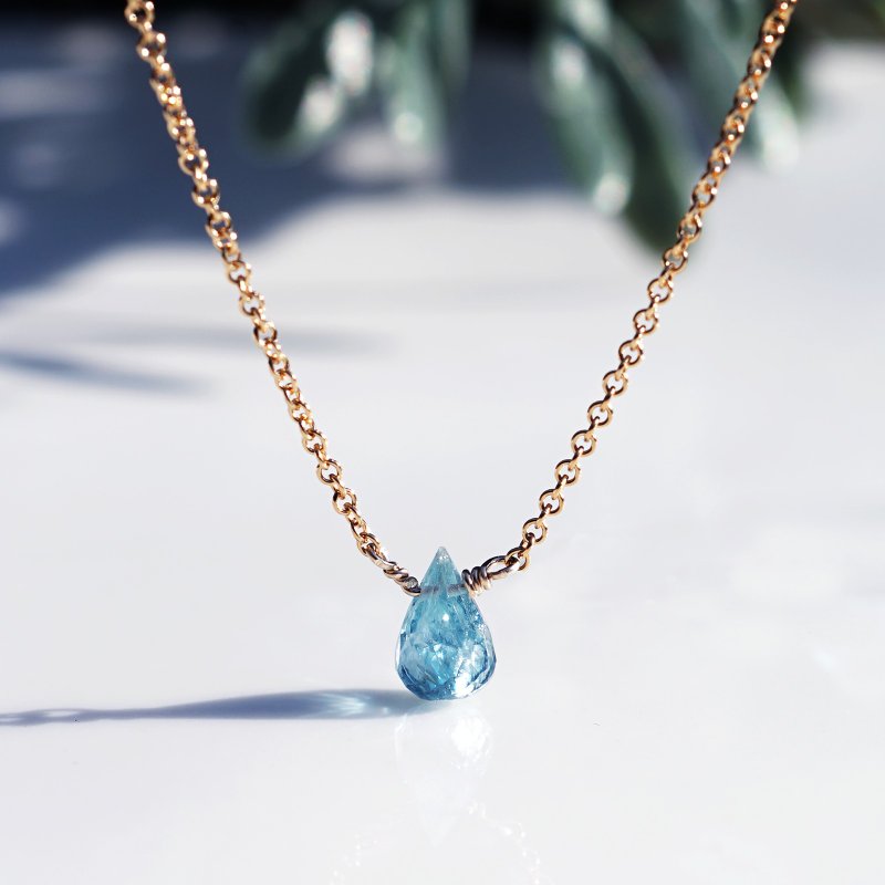 Santa Maria Aquamarine Briolette Drop Cut Necklace Melville - Necklaces - Gemstone Blue