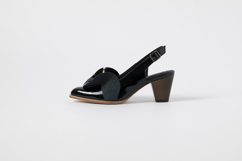ZOODY / Ripples 2 / handmade shoes / mid heel sandals / black - รองเท้ารัดส้น - หนังแท้ สีดำ