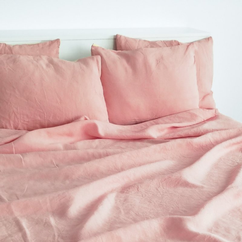 Sunset pink linen sheet set / Flat+fitted sheet+2 pillowcases / Pink bedding - Bedding - Linen Pink