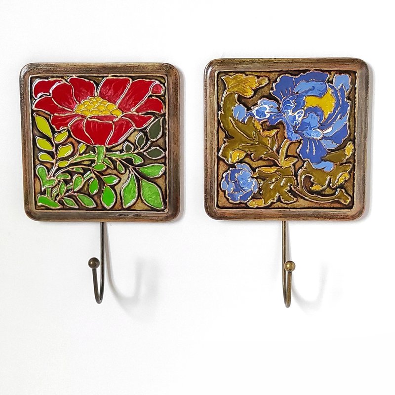Set  Wall Hook Bathroom Towel Hook Towel Rack Hand Painted Key Hook - ตะขอที่แขวน - ไม้ หลากหลายสี