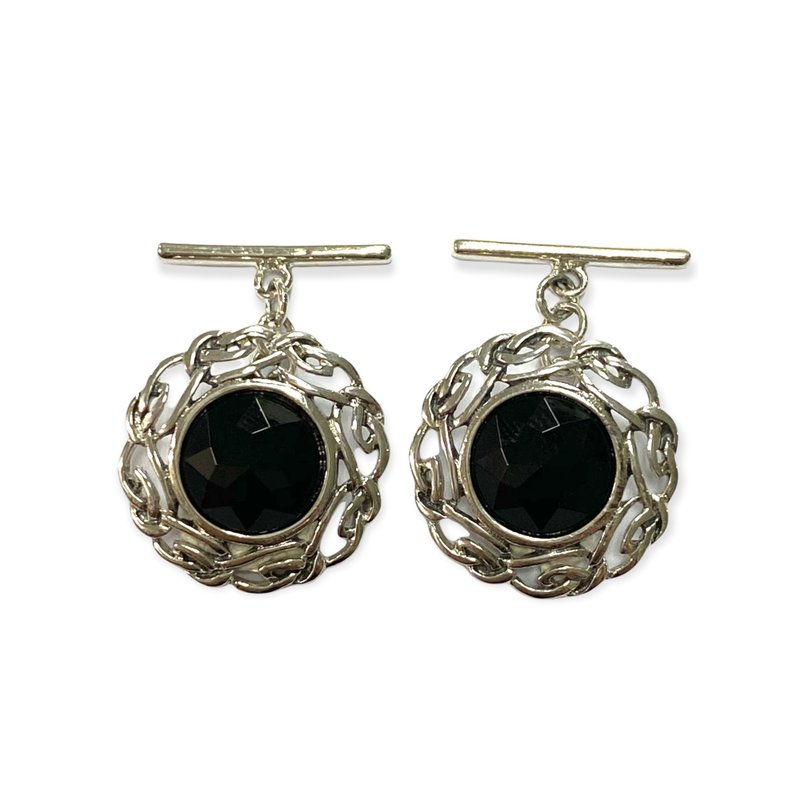 Celtic Style Black Onyx Love Knot Wedding Cufflinks For Groom 925 SterlingSilver - 袖扣 - 純銀 黑色