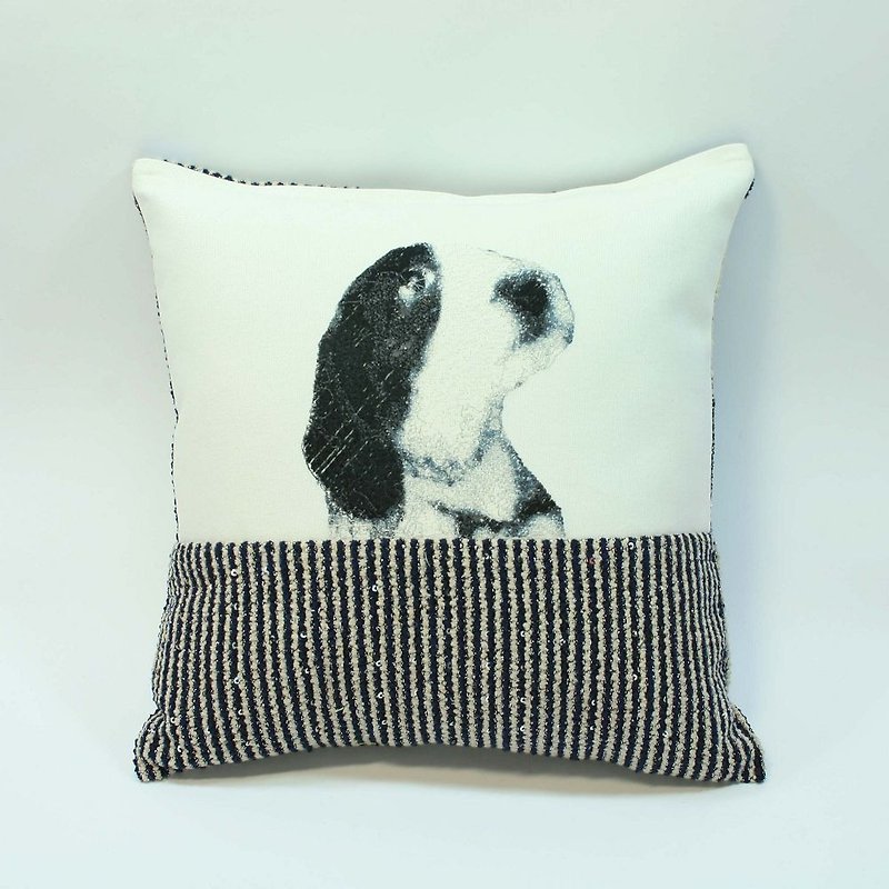 Embroidery small dog pillow 07- - หมอน - ผ้าฝ้าย/ผ้าลินิน สีน้ำเงิน