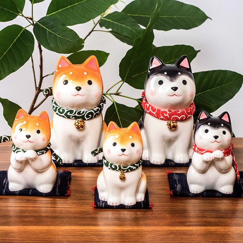 Japanese Yakushi Kiln Japanese style sitting posture Shiba Inu cute praying Shiba Inu blessing Japanese style ornaments housewarming gift Japanese style - ของวางตกแต่ง - เครื่องลายคราม 