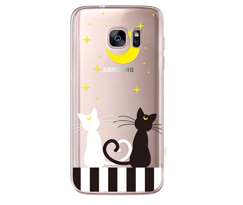 月亮可愛黑白貓透明手機殼iPhone13 12 11 Max三星Sony小米華為 - 手機殼/手機套 - 塑膠 銀色