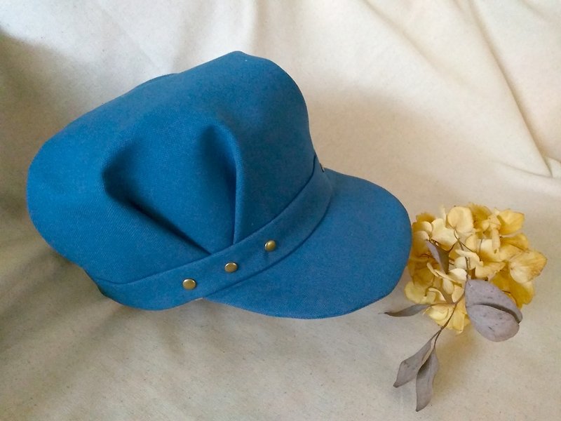 素色優雅摺襉報童帽 - 帽子 - 棉．麻 藍色
