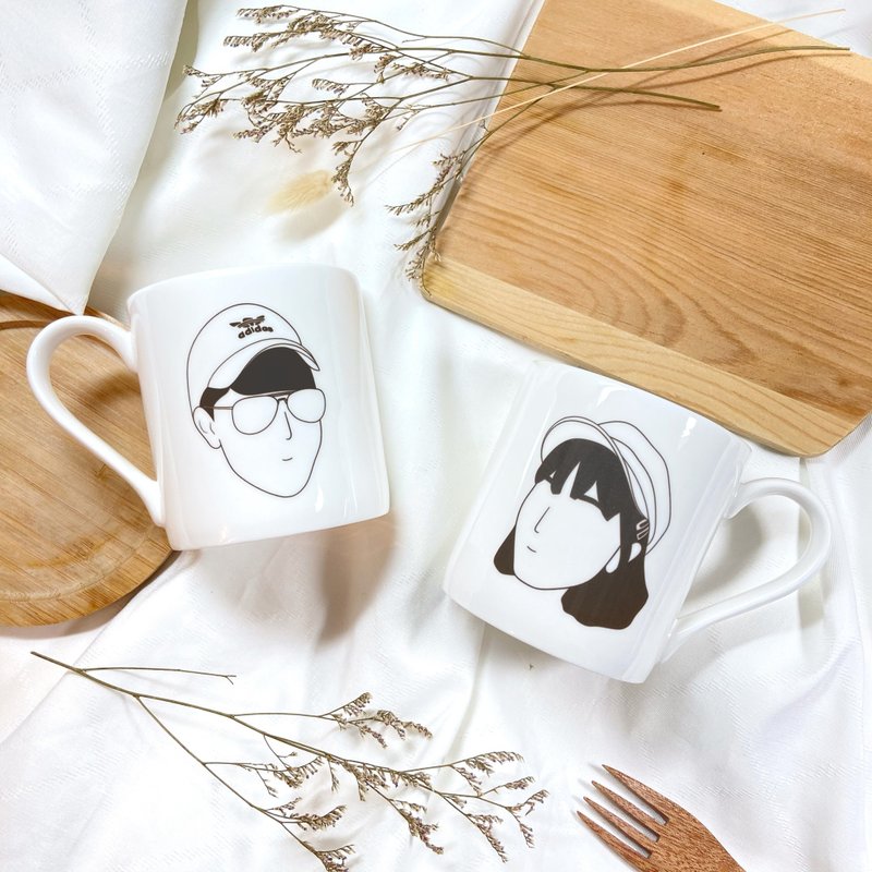 【Customized gift】Customized hand-painted portrait mug pair - แก้วมัค/แก้วกาแฟ - เครื่องลายคราม ขาว