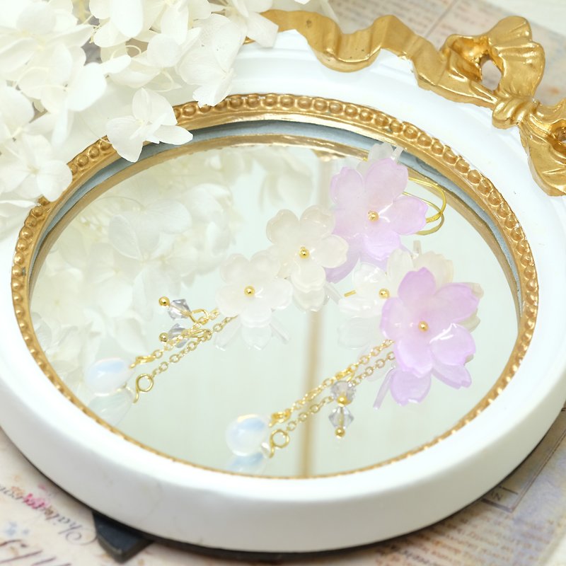 sakura earring -Go gracefully-【Blooming only to you】 - Earrings & Clip-ons - Resin Purple