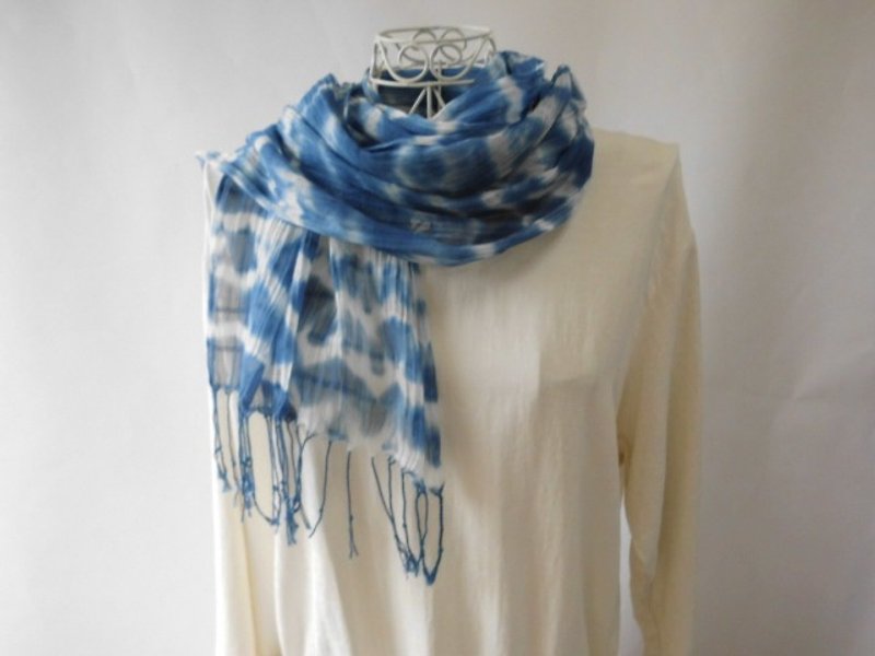Indigo dyeing · Waving wave · Tie dye · Cotton · Long stall - Scarves - Cotton & Hemp Blue