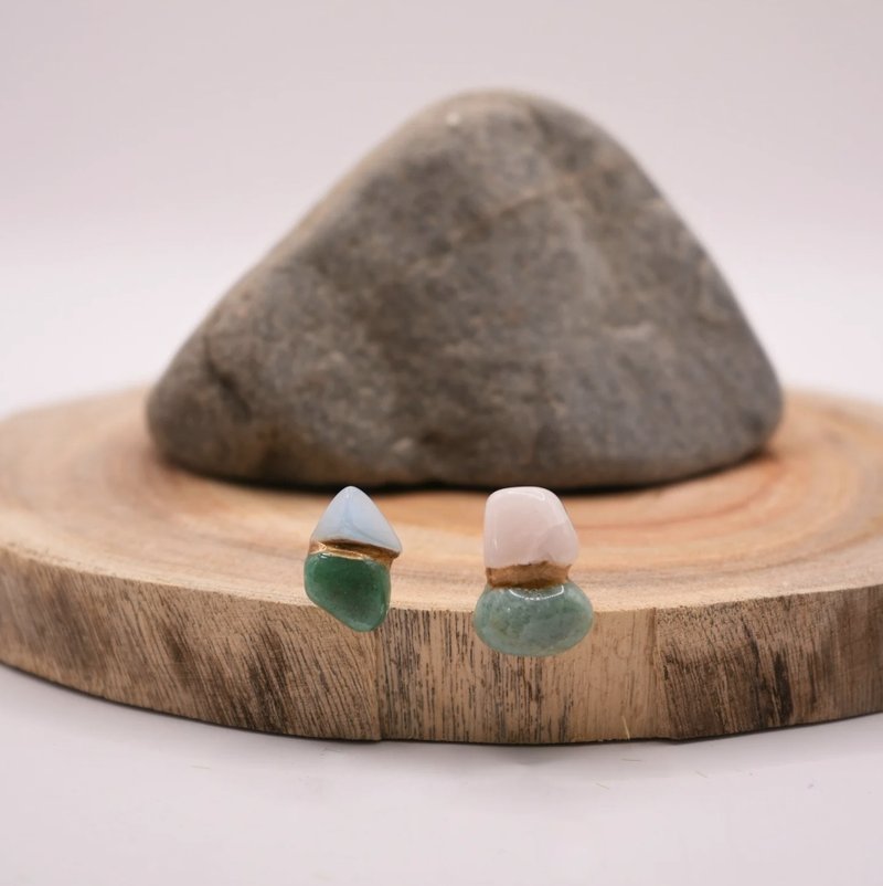 Traveler Piece F Asymmetrical, One-of-a-Kind Kintsugi Jewelry - Earrings & Clip-ons - Semi-Precious Stones Green