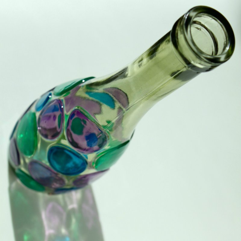 Mid Century Decor Geometric Light Green Glass Art Floral Vase・Elegant Flower Lover Gift - Pottery & Ceramics - Glass Multicolor