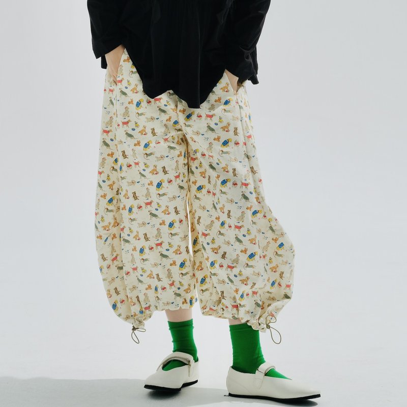 彩色狗狗水洗縮腳褲 / 褲子 - 女長褲 - 棉．麻 多色