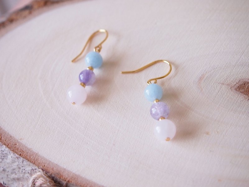 Anniewhere | three beads | hierarchy Morgan Stone earrings / Clip-On - ต่างหู - เครื่องเพชรพลอย สีม่วง