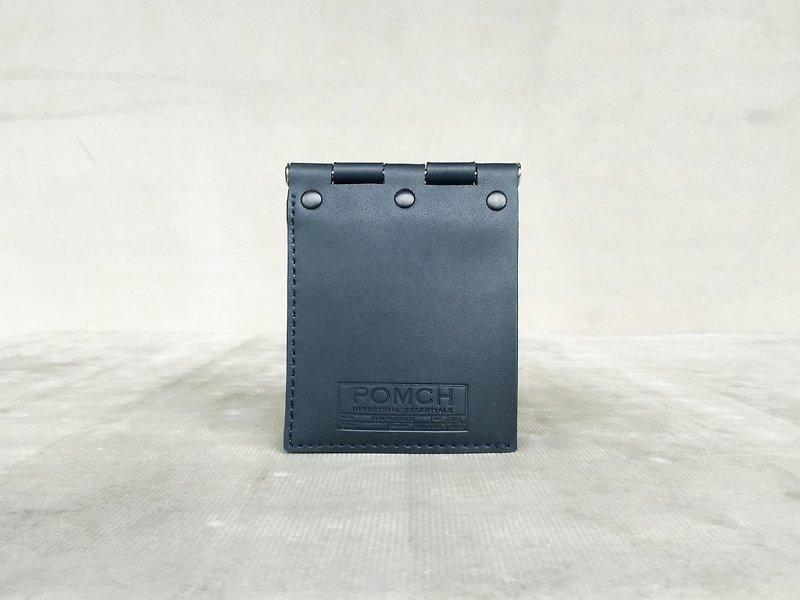 POMCH-HINGE Hinge Leather Short Wallet Dark Blue - กระเป๋าสตางค์ - หนังแท้ สีน้ำเงิน
